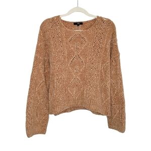 FATE Chenille Fuzzy Soft Textured Pullover Sweater Women's Size L Tan/Brown